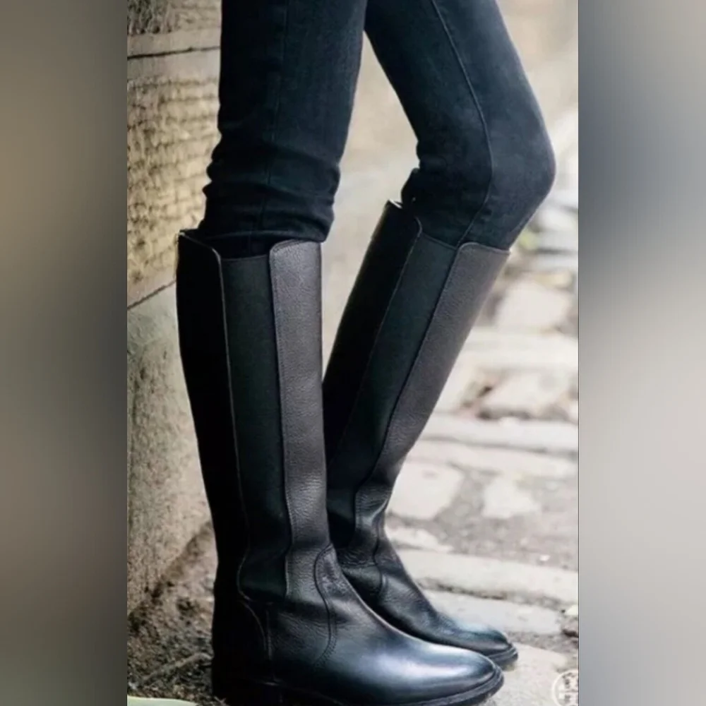 Tory Burch Christy Black Riding Boots Tumbled Leather